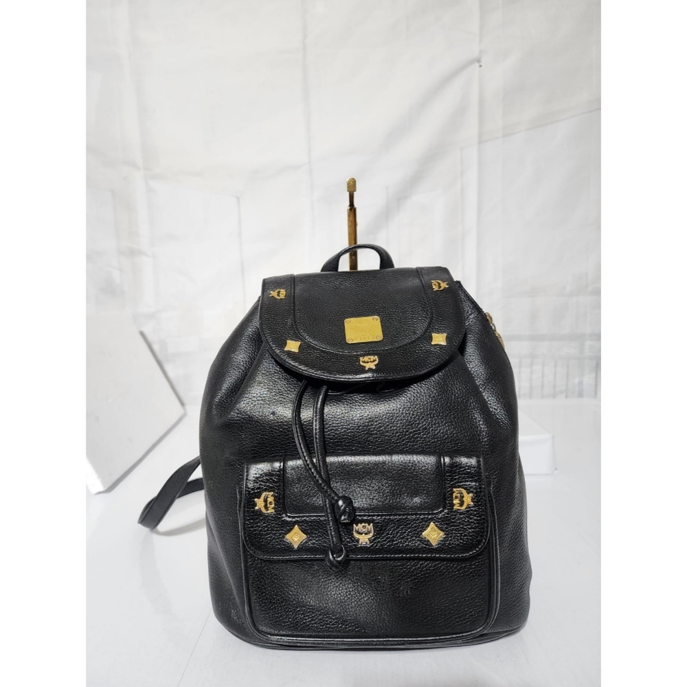 MCM Vintage Leather Drawstring Backpack Black